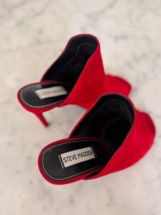 Steve Madden Red Suede Open Toe Stiletto - Picture 4 of 6